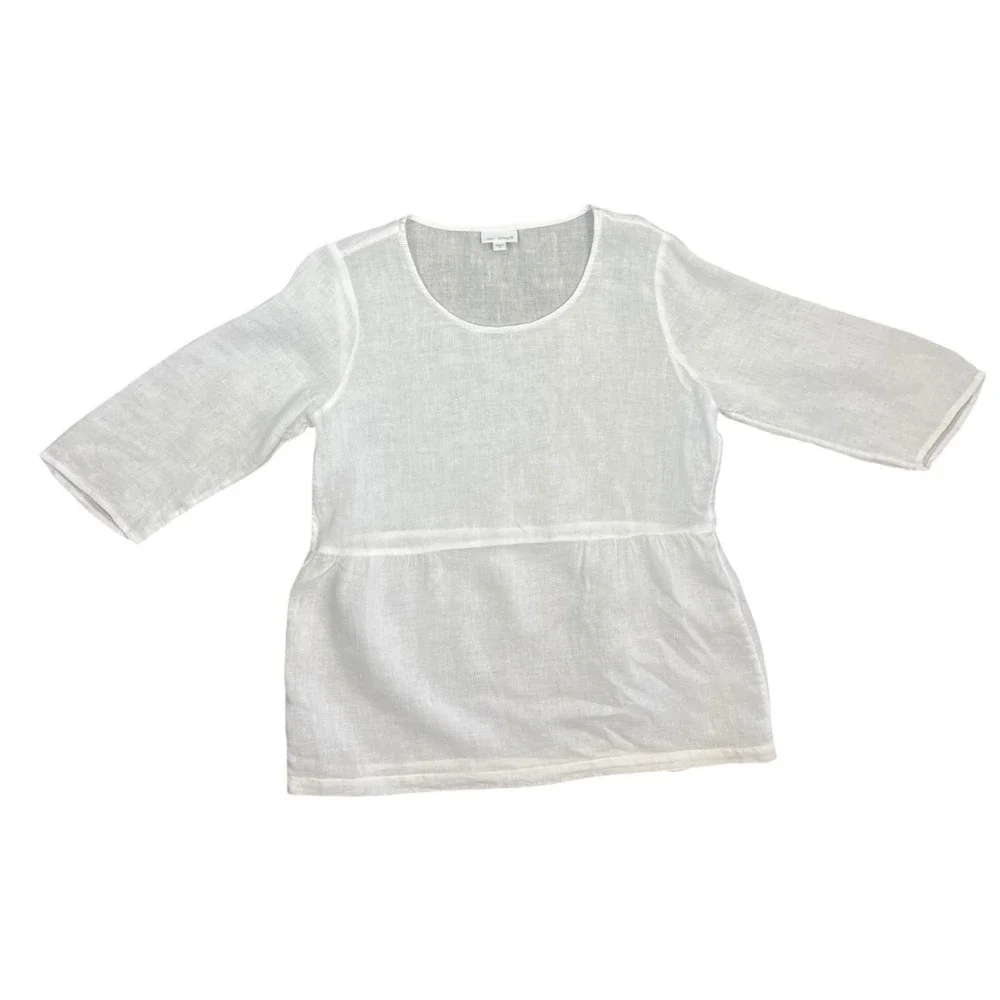 Pure Jill White Linen Blend Empire Waist Tunic 3/4 Sleeve Top Babydoll Womens M‎ - Picture 2 of 8